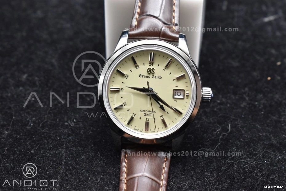 GSF Reliable 1:1 on Dial Edition Grand 886 Elegance Strap NH SS Best Brown Leather Cream GMT Seiko 0125